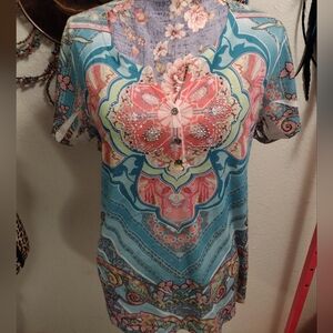 Boho mandala rhinestone stud top